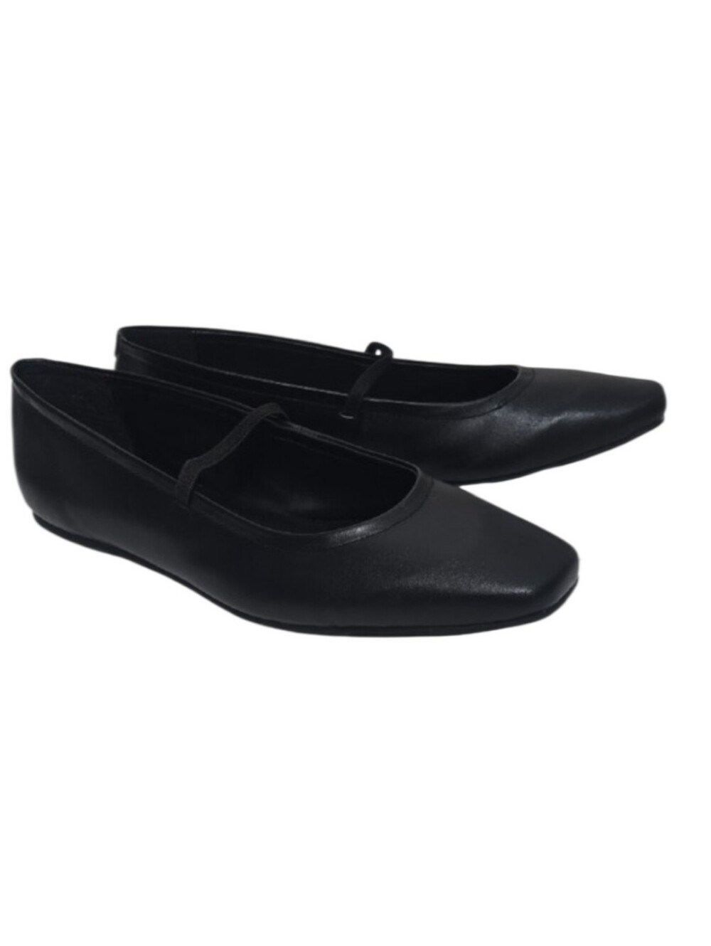 Saks Fifth Avenue Sarah Black leather ballet flat shoes square toe Mary Jane Ret